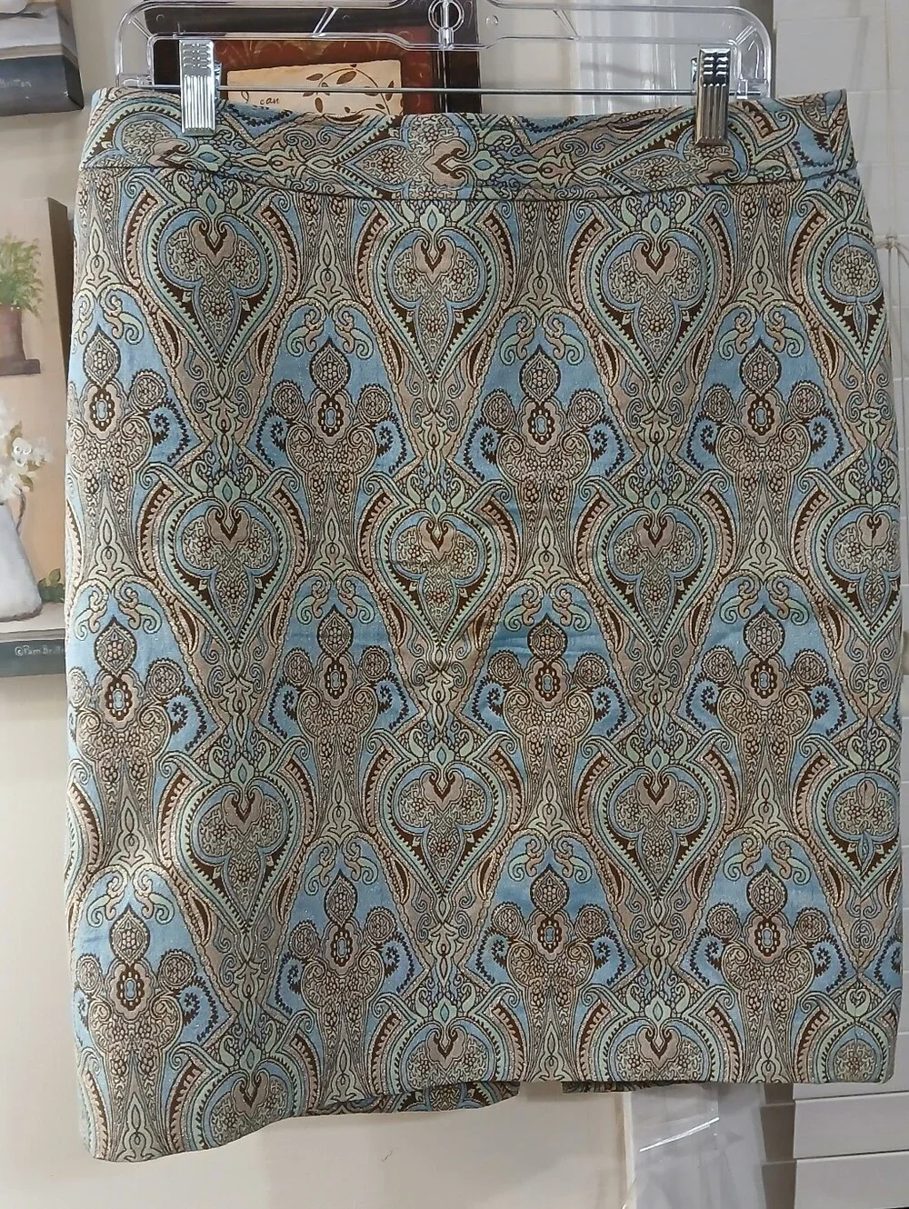Talbots Petites 10P Blue Paisley Pencil Skirt Lined Slit Back Zip